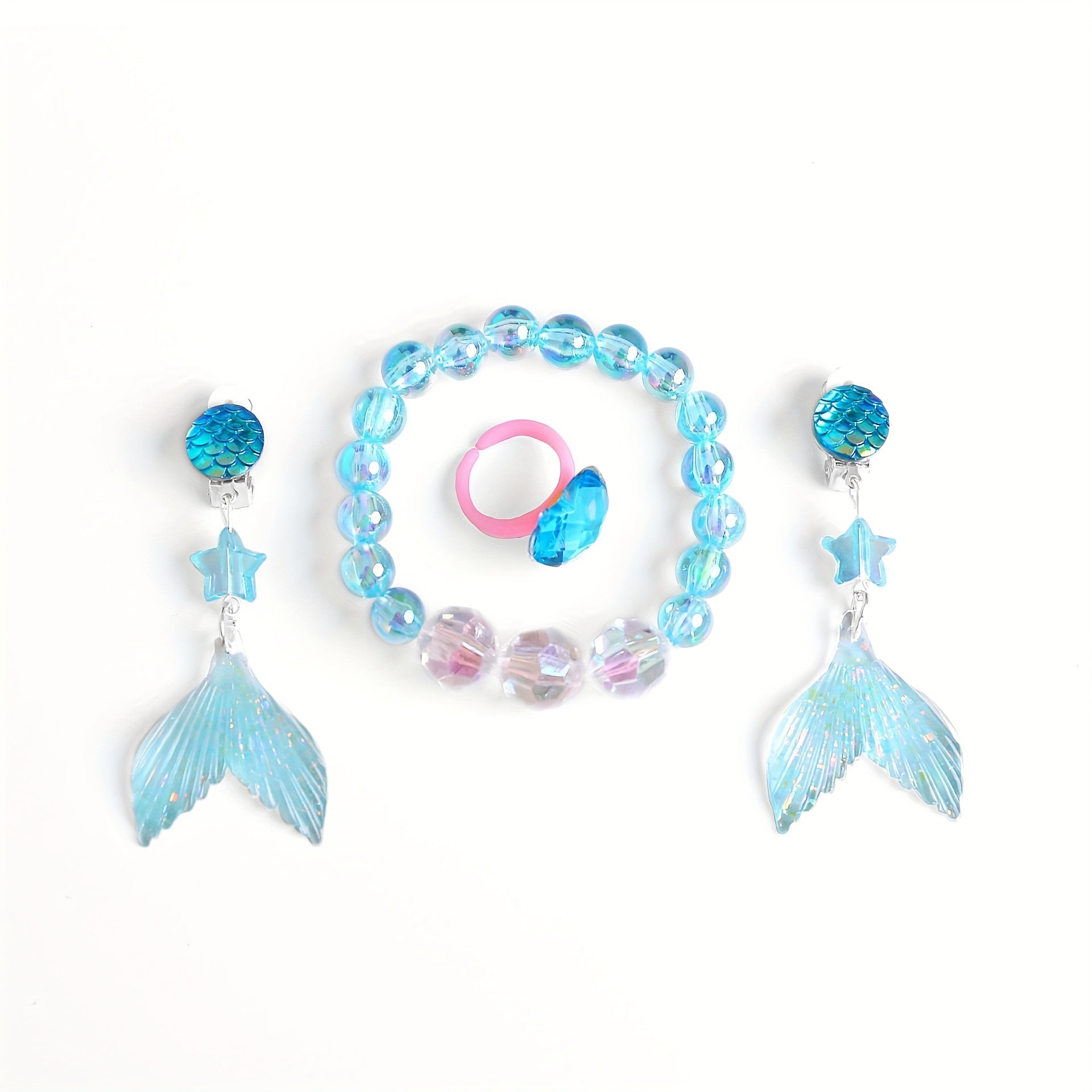 Little Mermaid Jewelry Set: Earrings, Ring & Bracelet x4