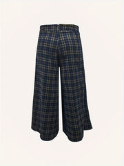  Plaid Print High Rise Wide Leg Trousers