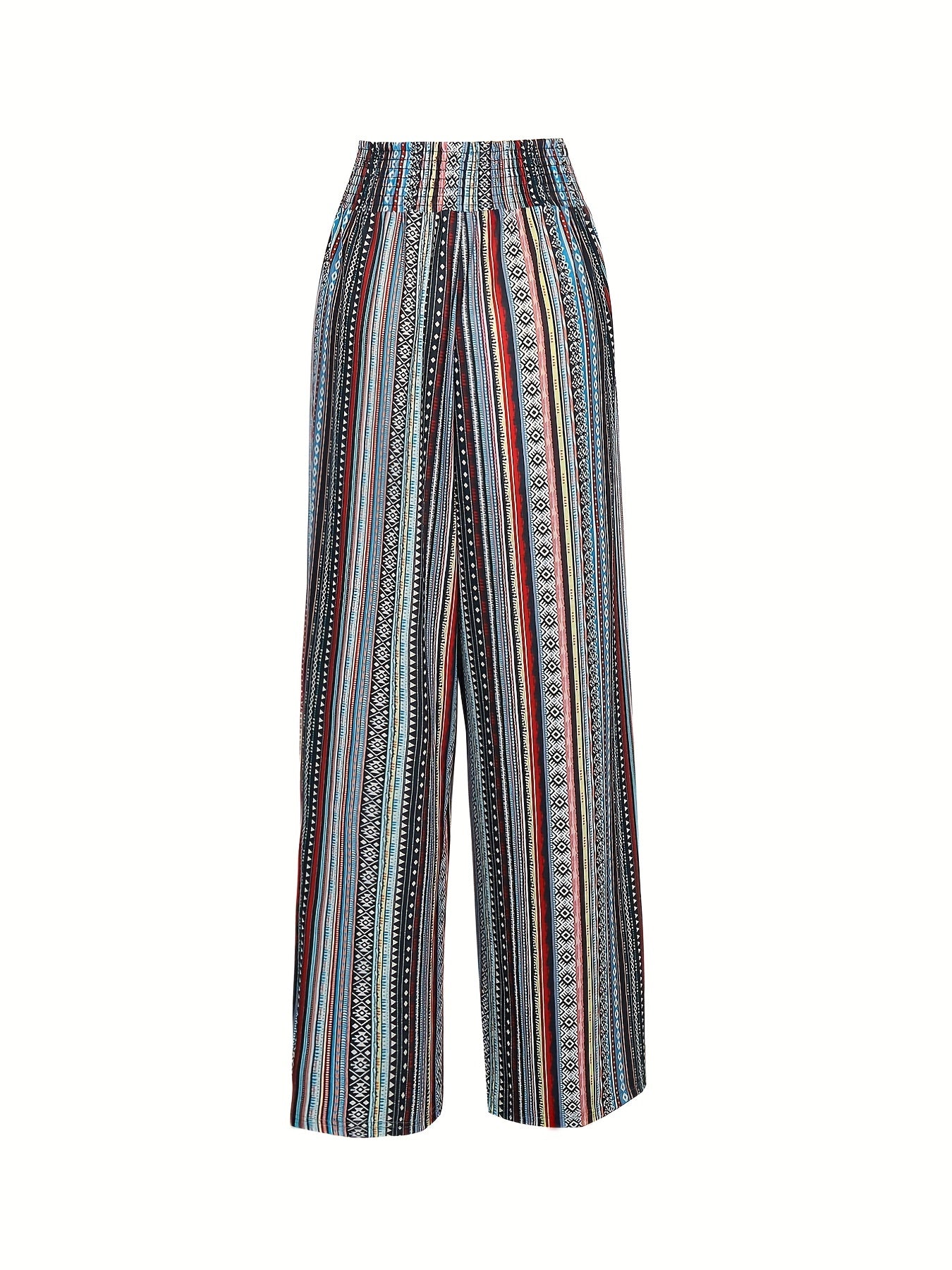  Striped Print Wide Leg Pants With Pockets