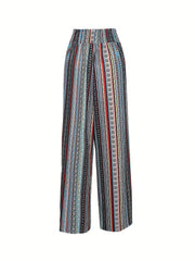  Striped Print Wide Leg Pants With Pockets