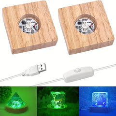 LED Lights Display Base 7 Colored Round Wooden Lighted Stand