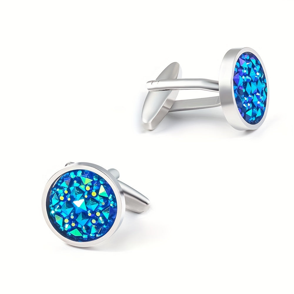 Men's French Shirt Suit Round Crystal Zircon Cufflinks