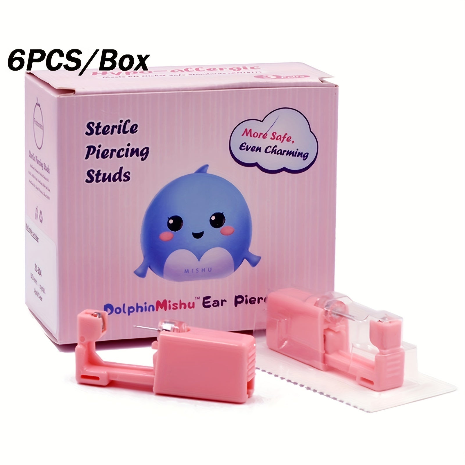 6PCS Pink Ear Piercing Kit Disposable Self Ear Piercing Gun Kit