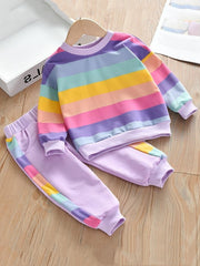 Girls Rainbow Striped Sweatshirt & Pants Set