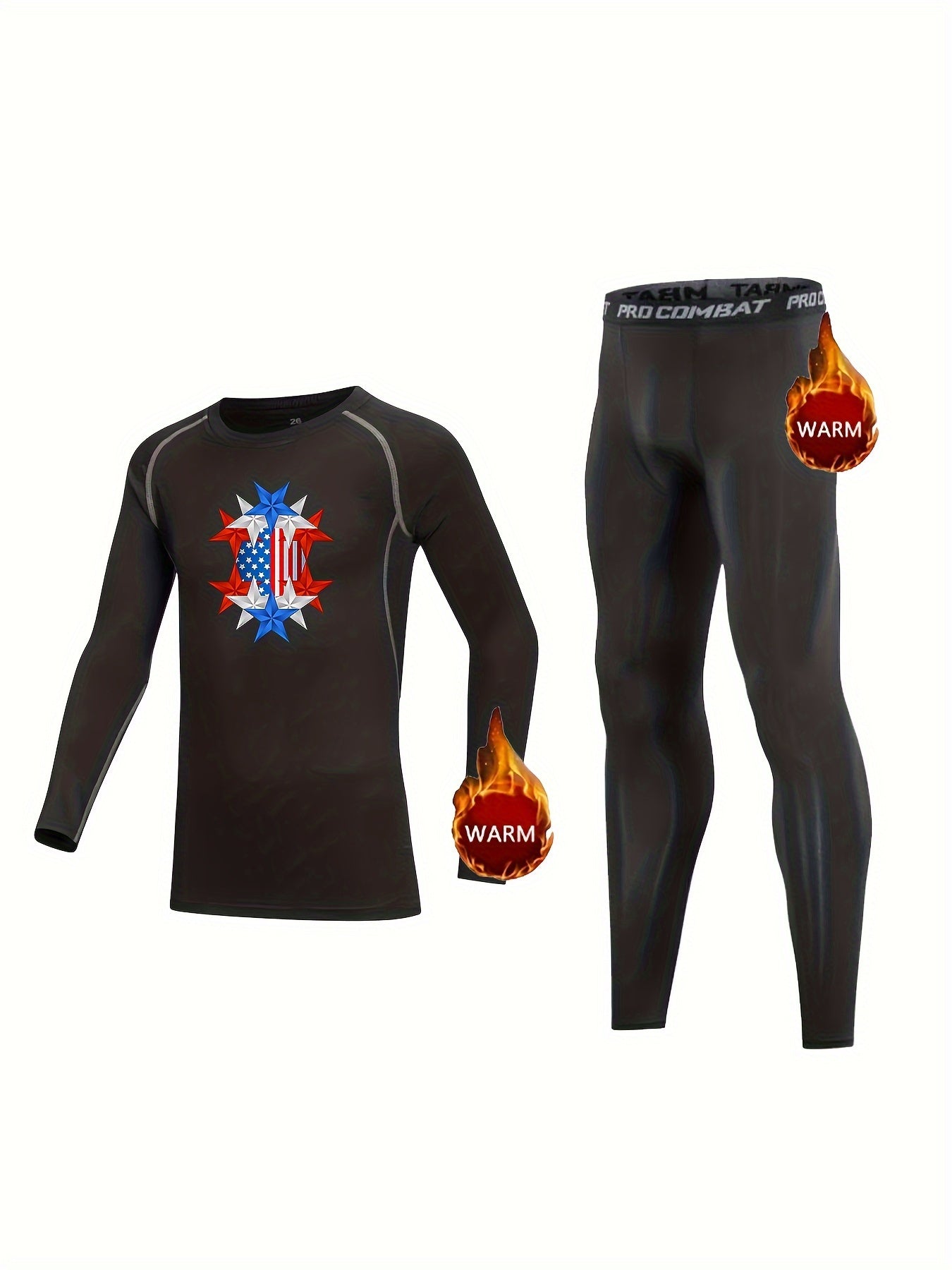 Kids Compression Fleece Sets Crew Neck Pullover Matching Pants Bodycon Bot