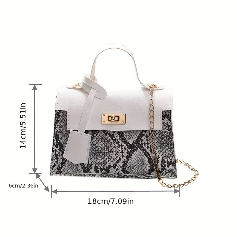 Snake Skin Pattern Crossbody Bag Turn Lock Chain Bag