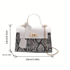 Snake Skin Pattern Crossbody Bag Turn Lock Chain Bag