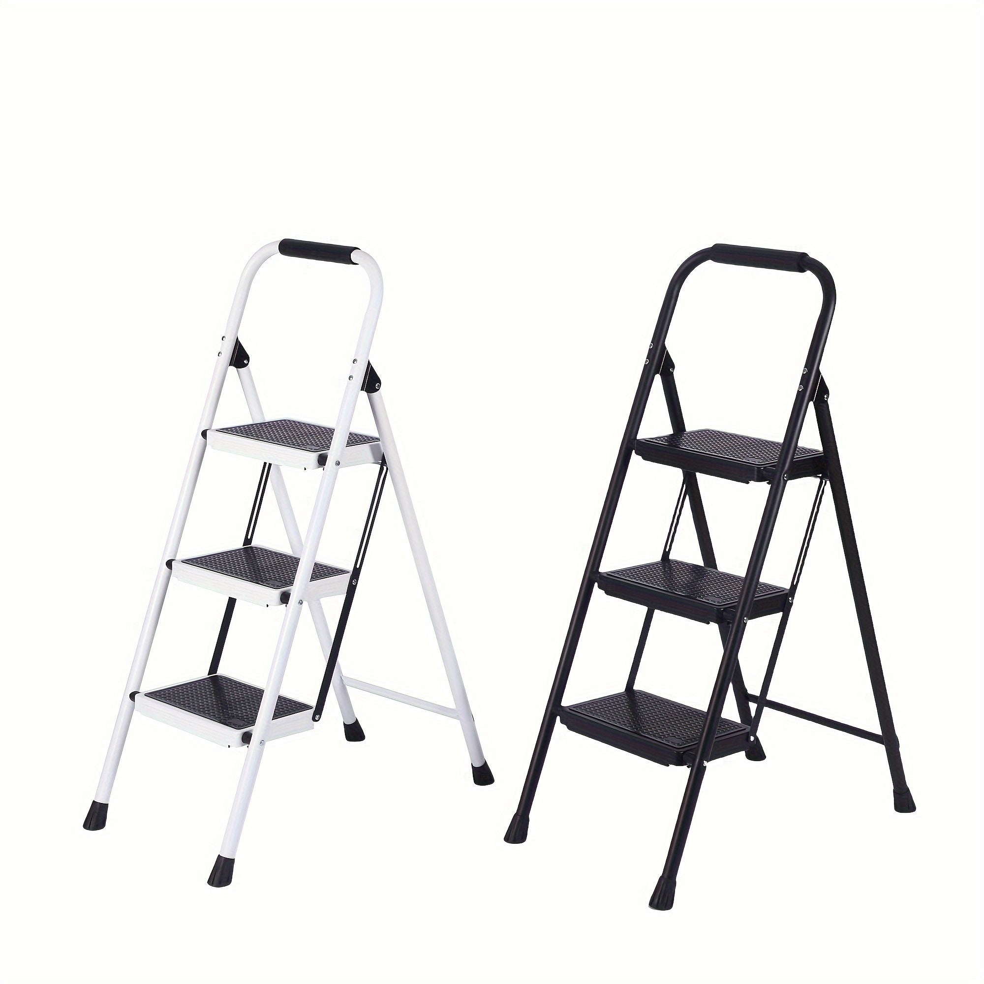 3 Step Folding Ladder Handle Non Slip Wide Treads Steel Stepstool Portable