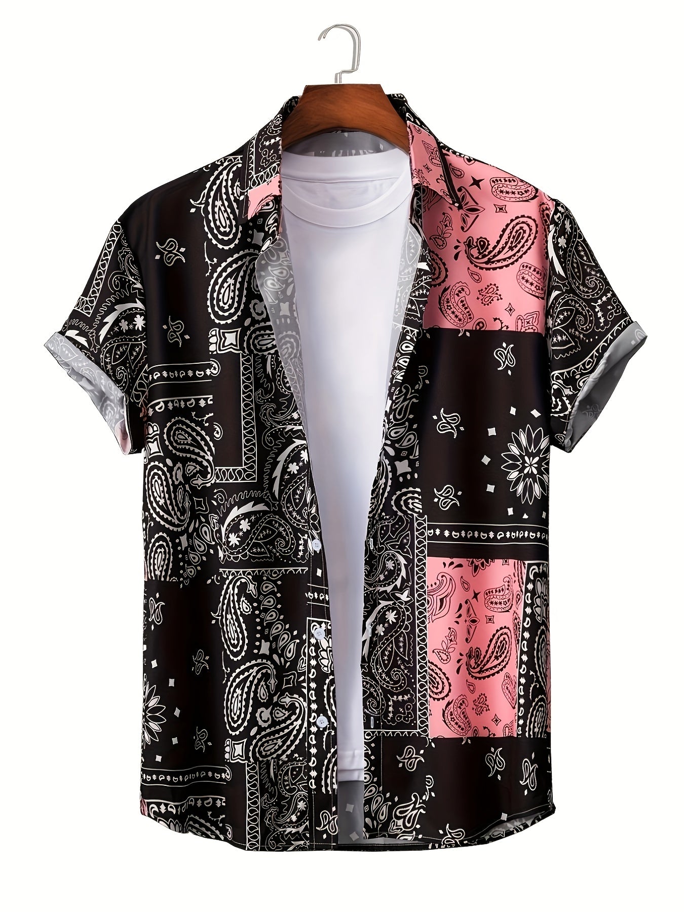 Men's Paisley Shirt Casual Lapel Button Up for Summer