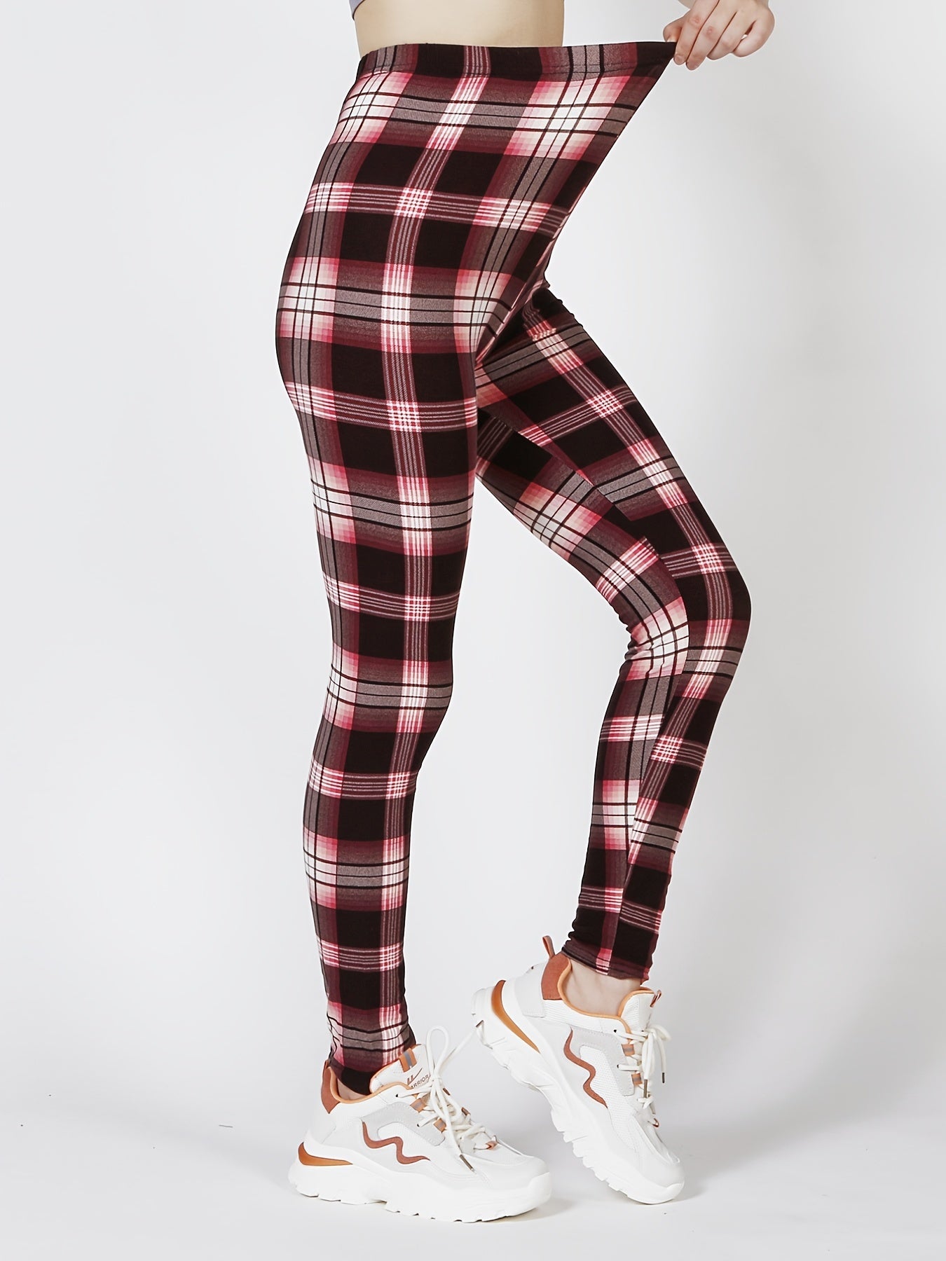 Sexy Plaid Print Leggings High Waist Elastic Sports Bottoms