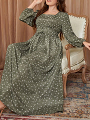 Plus Size Retro Dress Women's Plus Ditsy Floral Print Lantern Sleeve Square Neck