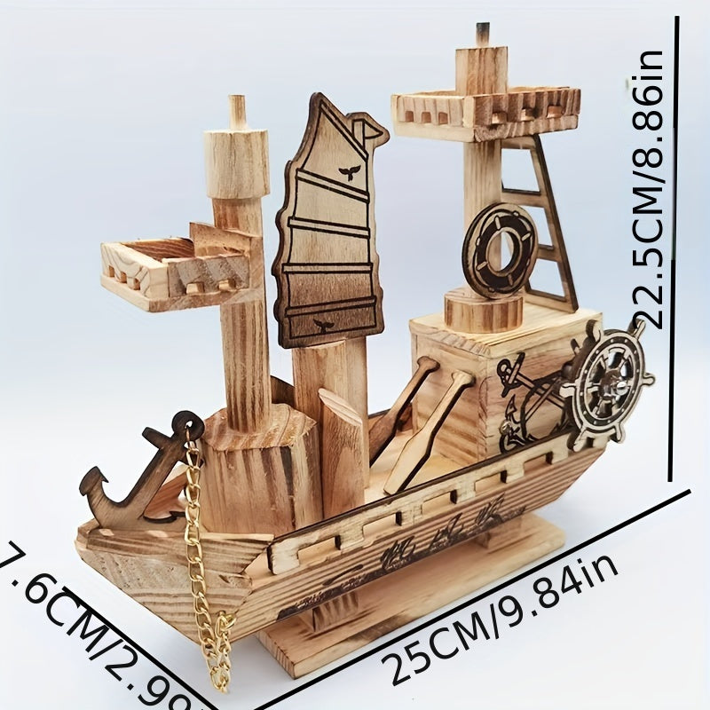 Wooden Motor Boat Model Office Ornaments