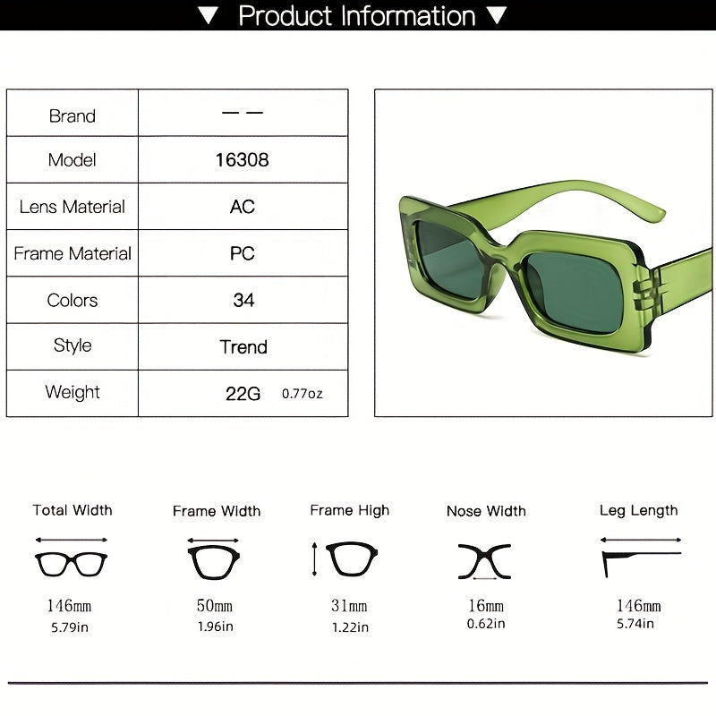 Y2K Rectangle Sunglasses For Women Men Hiphop Jelly Glasses UV400