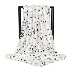 Musical Note Print Silk Square Scarf Satin Shawl for Women
