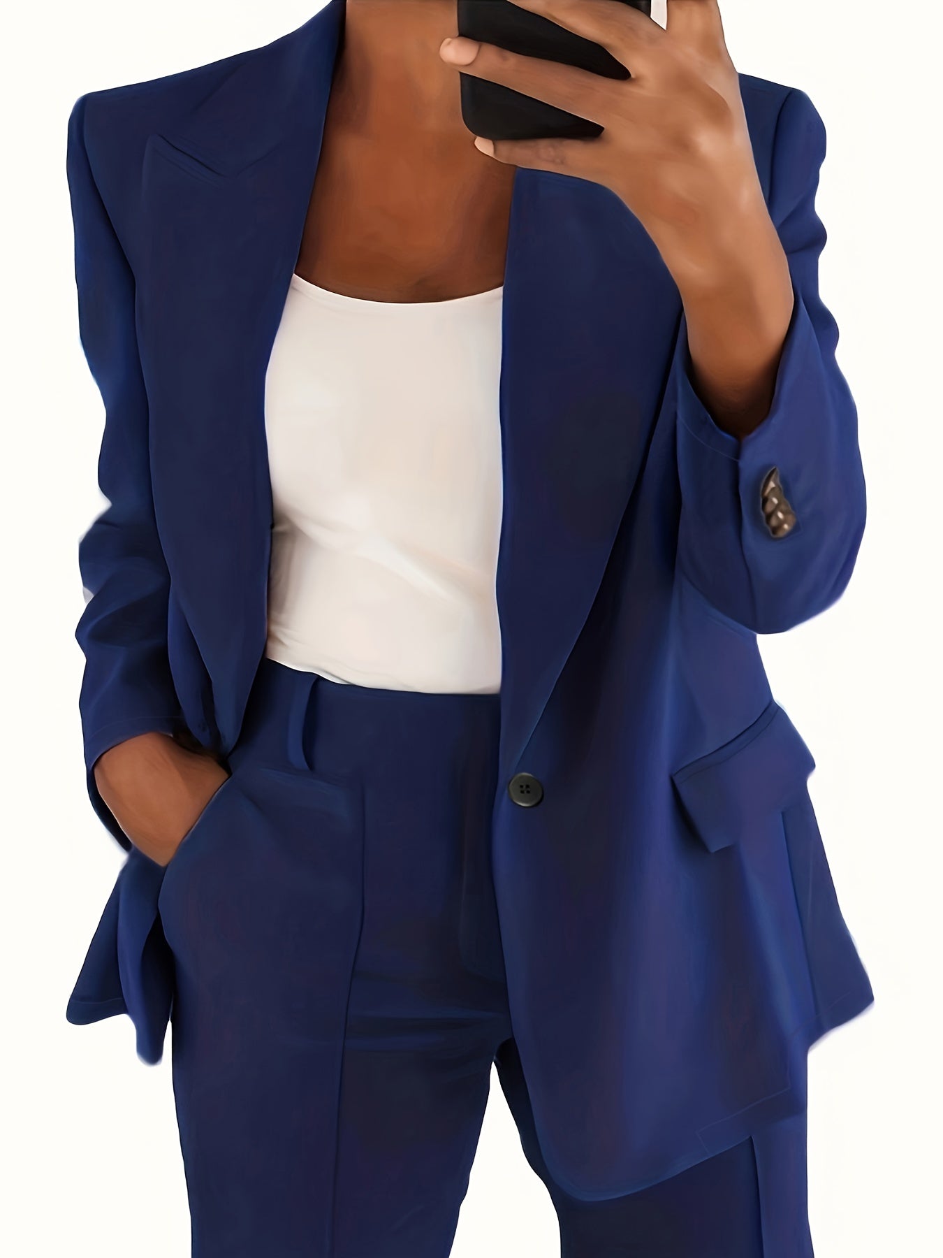  Women's Solid Lapel Collar Blazer