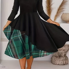  Plaid Print Long Sleeve Layered Dress