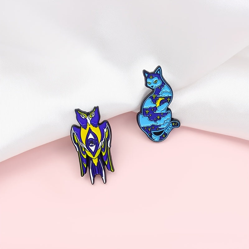 Starry Cat Moon Girl Hourglass Diver Double Head Bird Brooch