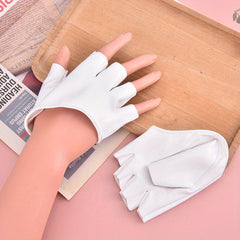 Vintage PU Leather Fingerless Gloves Solid Punk Rock Half Finger Gloves