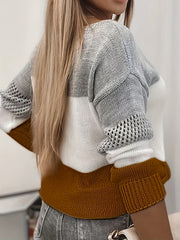 Casual Long Sleeve Block Cut Out Sweater