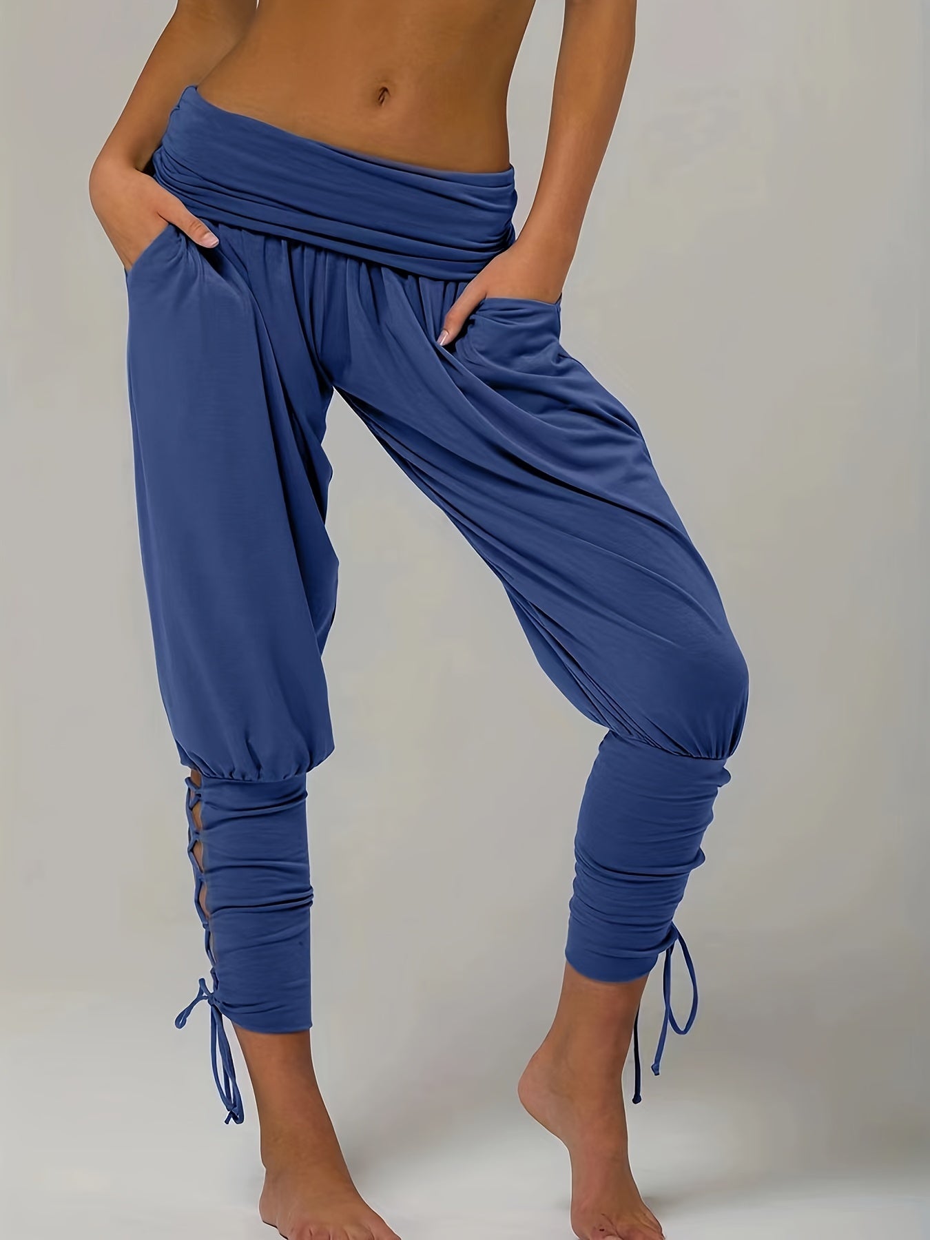 Ruched High Waist Drawstring Pants Casual