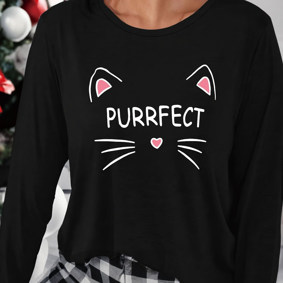 Letter Print Lounge Tops Long Sleeve Crew Neck Top