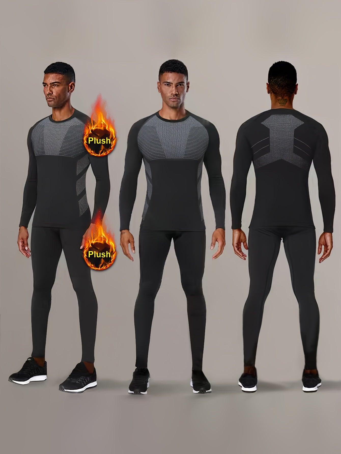 Men's Warm Fleece Underwear Set Sports Fitness Base Layer Long Sleeve Top & Pant