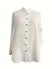  Solid Button Up Long Sleeve Tunic Shirt Top