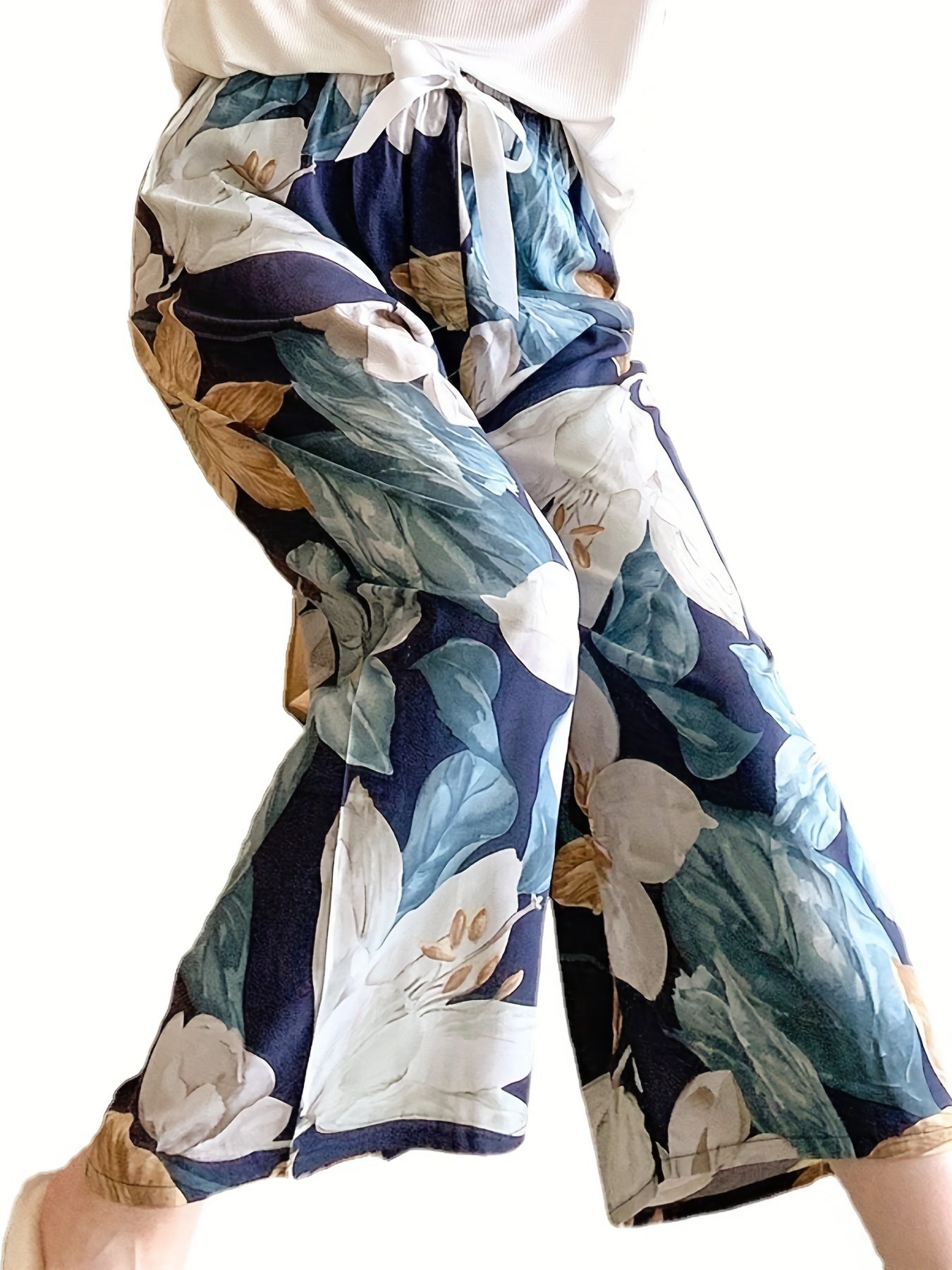  Floral Print Wide Leg Pants