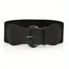 Vintage PU Leather Oval Buckle Elastic Belt for Women