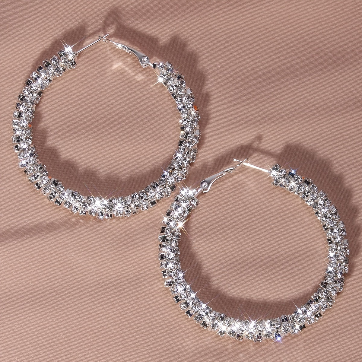Full Rhinestone Hoop Earrings Silver Plated Jewelry Party Gift 1Pair
