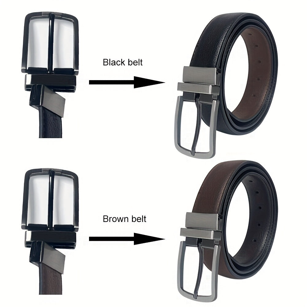 Men's Cowhide Leather Belt Brown Dual Flip Buckle + Box
