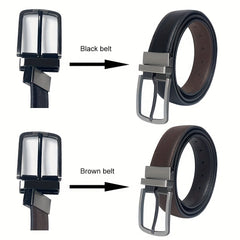 Men's Cowhide Leather Belt Brown Dual Flip Buckle + Box