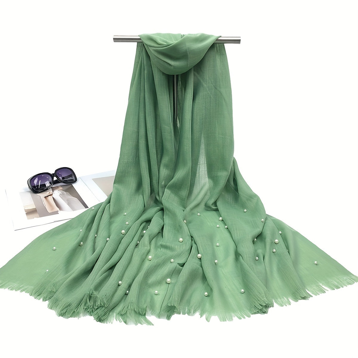 Slub Yarn Pearl Scarf Thin Raw Edge Shawl