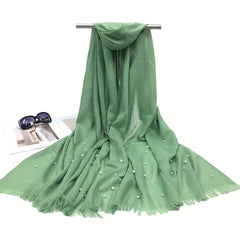 Slub Yarn Pearl Scarf Thin Raw Edge Shawl