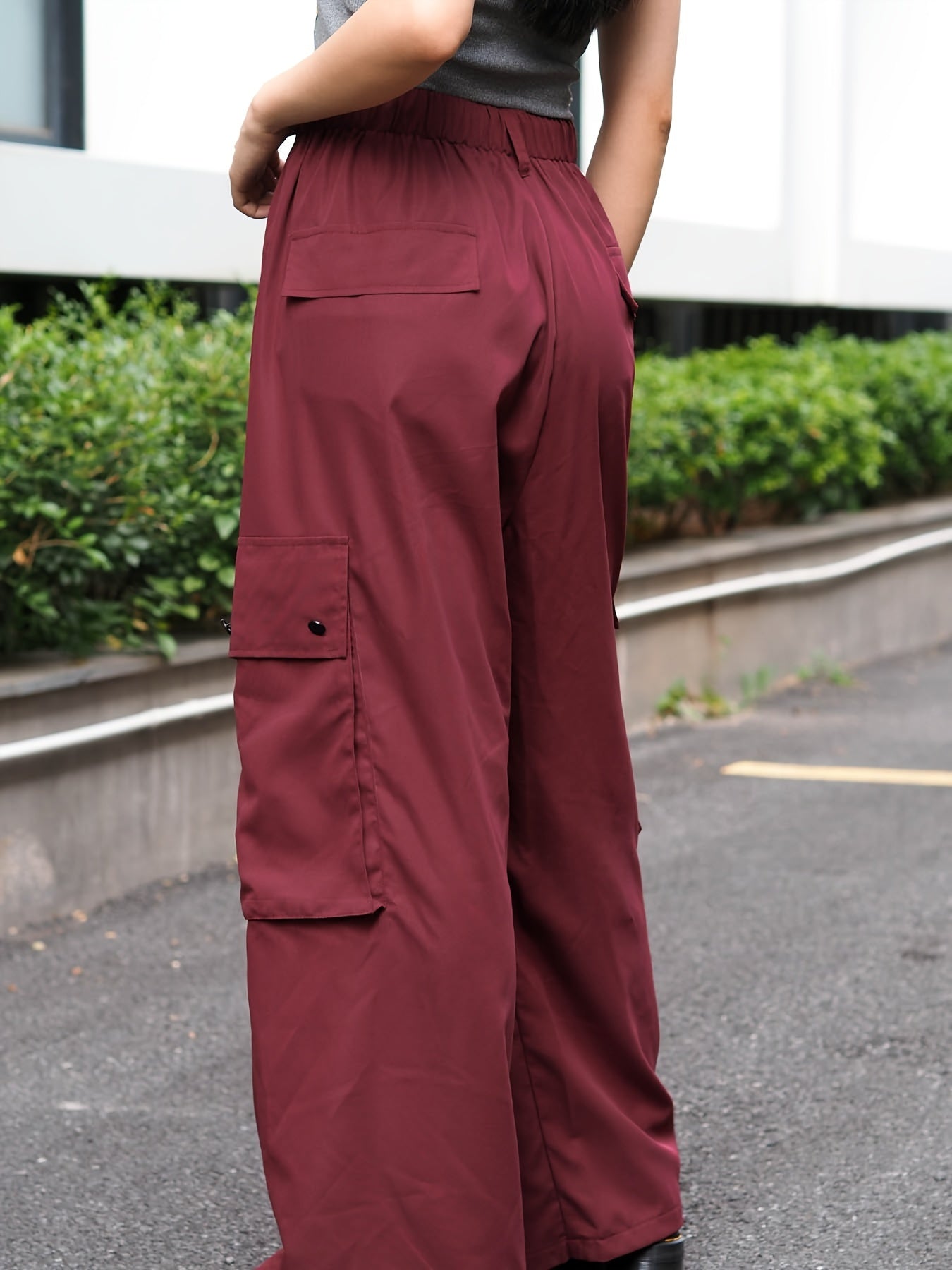 Women's Plus Size Cargo Trousers Button Fly Drawstring Wide Leg