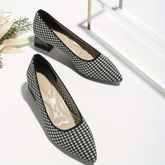 Women's Houndstooth Slip On Chunky Heels Lightweight Shoes