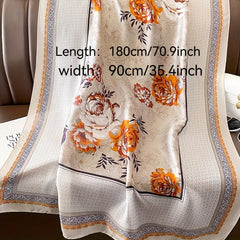 Flower Print Scarf Block Silk Shawl Satin Head Wrap Women Sunscreen