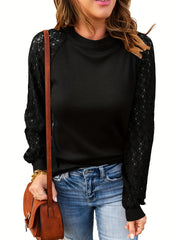  Casual Sweater Women's Plus Solid Lace Long Sleeve Knit Top