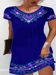  Boho Dress Women's Plus Floral Print Short Sleeve Dress