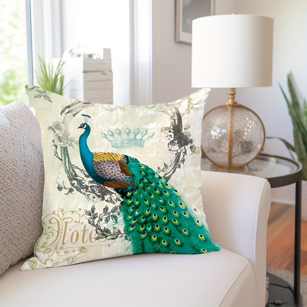 Peacock Print Pillowcase for Home Decor - No Insert