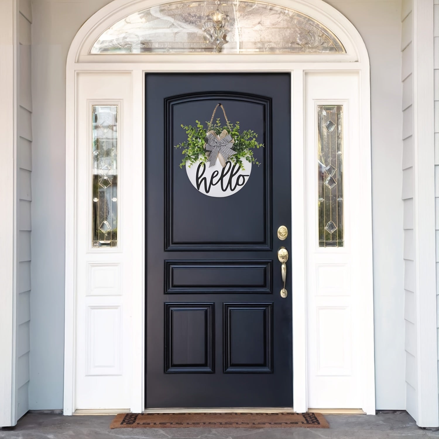 Hello Front Door Round Wooden Sign Hanging Welcome Sign Farmhouse Porch Spring