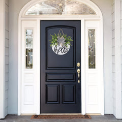 Hello Front Door Round Wooden Sign Hanging Welcome Sign Farmhouse Porch Spring