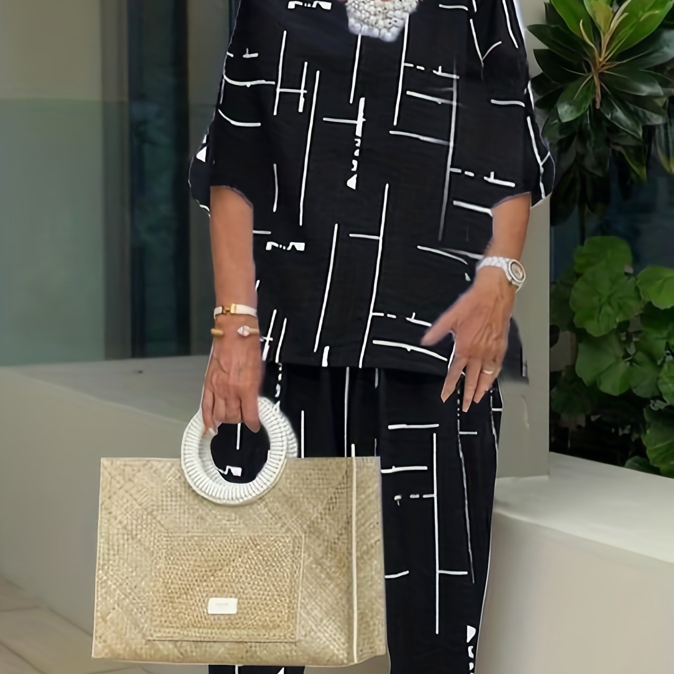 Women's Plus Stripe Print Tee & Pants Two Piece Set