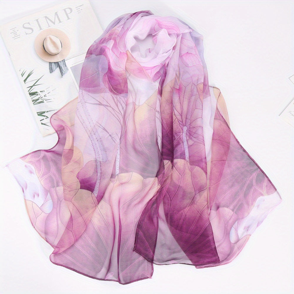 Boho Lotus Print Chiffon Scarf Vintage Shawl Breathable Hijab Sunscreen
