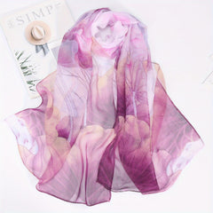 Boho Lotus Print Chiffon Scarf Vintage Shawl Breathable Hijab Sunscreen