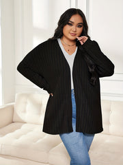  Solid Ribbed Open Front Knit Cardigan