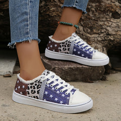 Leopard & Star Print Canvas Shoes Lace Up Low Top Sneakers