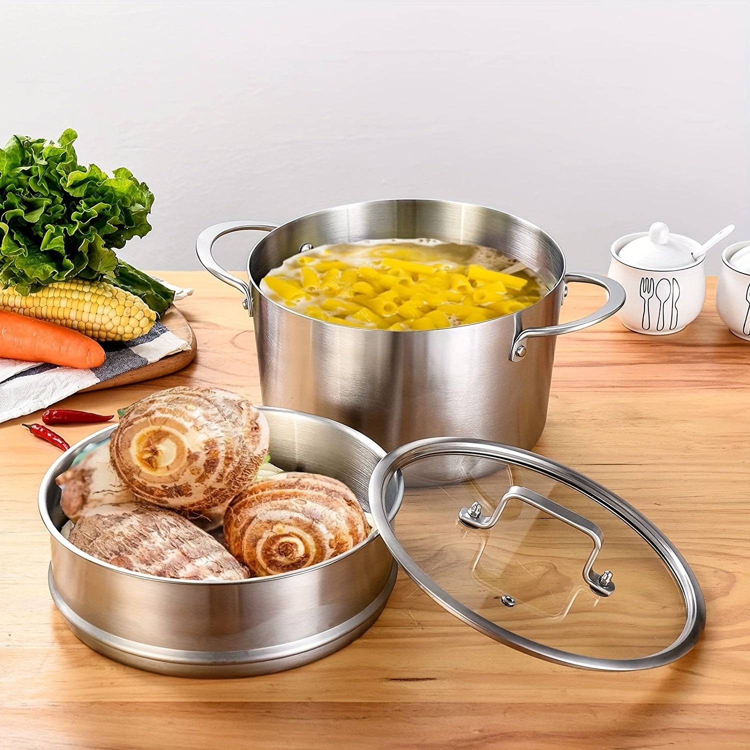 Stainless Steel Induction Pot Glass Lid 22cm 24cm