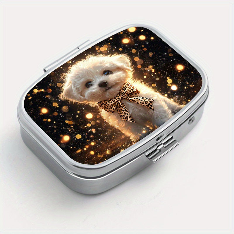 Dog Print Square Medicine Box Two Compartment Pill Box