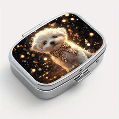 Dog Print Square Medicine Box Two Compartment Pill Box